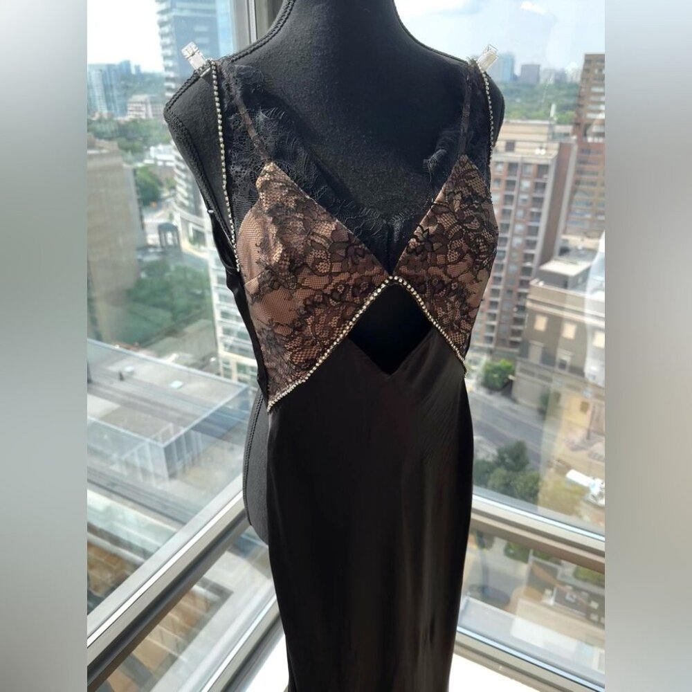 🆕 SELF PORTRAIT 🧿 NWT Black Lace Satin Maxi Dress, Sz US 2 / UK 6 - Picture 8 of 16